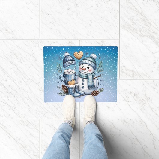 Winterlicher gemütlicher Schneemann Fußmatte (Indoor)