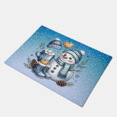 Winterlicher gemütlicher Schneemann Fußmatte (Schrägansicht)
