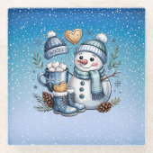 Winterlicher gemütlicher Schneemann Glasuntersetzer (Vorderseite)