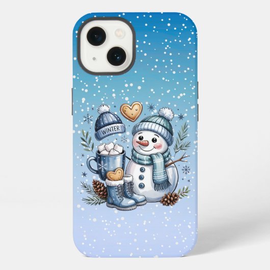 Winterlicher gemütlicher Schneemann iPhone Hülle (Rückseite)