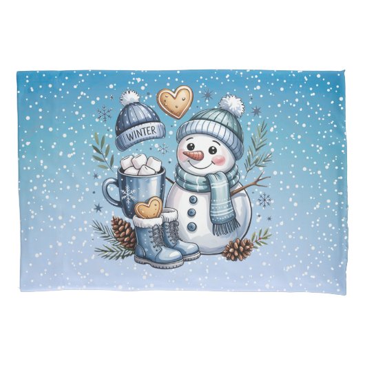 Winterlicher gemütlicher Schneemann Kissenbezug (Vorderseite)
