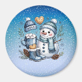 Winterlicher gemütlicher Schneemann Magnet (Vorne)