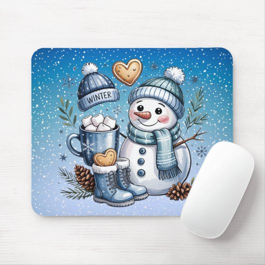 Winterlicher gemütlicher Schneemann Mousepad (Mit Mouse)
