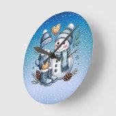 Winterlicher gemütlicher Schneemann Runde Wanduhr (Winkel)
