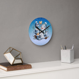 Winterlicher gemütlicher Schneemann Runde Wanduhr