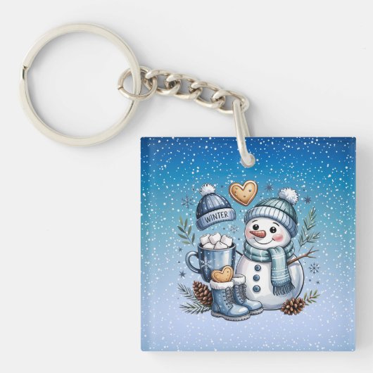 Winterlicher gemütlicher Schneemann Schlüsselanhänger (Vorderseite)