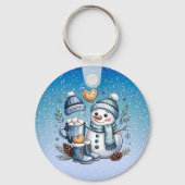 Winterlicher gemütlicher Schneemann Schlüsselanhänger (Vorderseite)