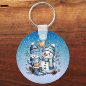 Winterlicher gemütlicher Schneemann Schlüsselanhänger (Vorderseite)