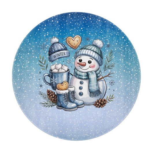 Winterlicher gemütlicher Schneemann Schneidebrett (Vorderseite)