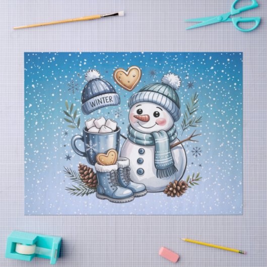 Winterlicher gemütlicher Schneemann Seidenpapier (Basteln)