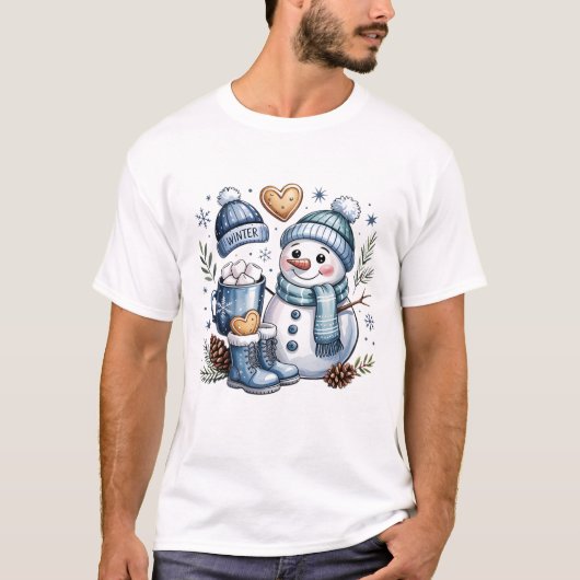Winterlicher gemütlicher Schneemann T-Shirt (Vorderseite)