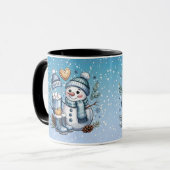 Winterlicher gemütlicher Schneemann Tasse (Vorderseite Links)