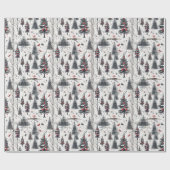 Winterlicher Hintergrund von Bäumen und Kardinal Geschenkpapier (Flach)