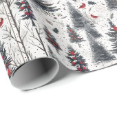 Winterlicher Hintergrund von Bäumen und Kardinal Geschenkpapier (Rolleneckpunkt)