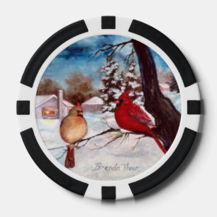 Winterlicher Kardinal in Ruhe Pokerchips