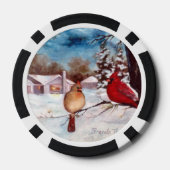 Winterlicher Kardinal in Ruhe Pokerchips (Rückseite)