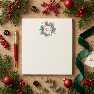 Winterlicher Kiefern-Kranz Familienname Weihnachte Notizblock