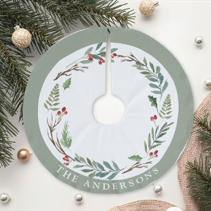 Winterlicher Kranz mit Familienname Weihnachten Polyester Weihnachtsbaumdecke
