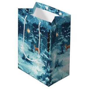 Winterlicher Pixelwald – Verschneite Waldszene Mittlere Geschenktüte