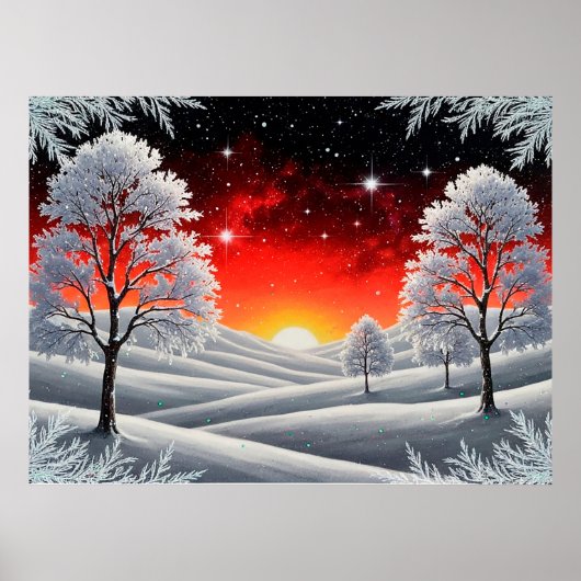 Winterlicher Schnee Wald für gemütliche Heimdekora Poster (Vorne)