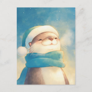 Winterlicher Seeotter-Blauer Schal Postkarte