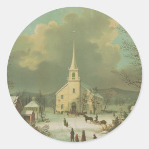 Winterlicher Sonntag in alten Zeiten Runder Aufkleber