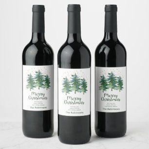 Winterlicher Wald Frohe Weihnachten Wein Etikett