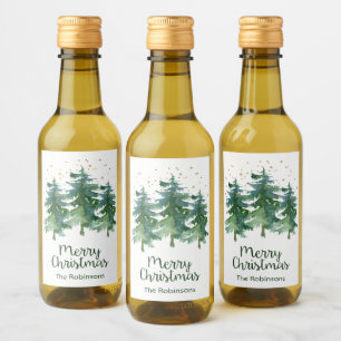 Winterlicher Wald Frohe Weihnachten Wein Etikett