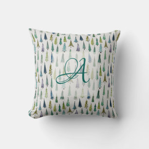 Winterlicher Waldkiefernbaum-Muster-Monogramm-Deko Kissen