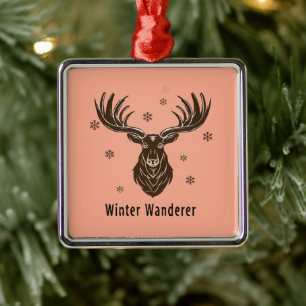 Winterlicher Wanderer Rustikaler Hirsch   Majestät Ornament Aus Metall