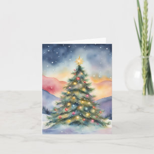 Winterlicher Weihnachtsbaum Schnee Sonnenuntergang Karte