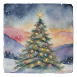 Winterlicher Weihnachtsbaum Schnee Sonnenuntergang Töpfeuntersetzer