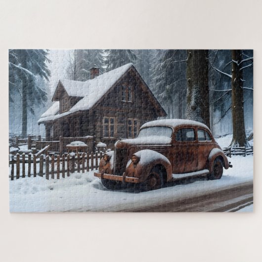 Winterliches Antik-Autopuzzle Puzzle (Horizontal)