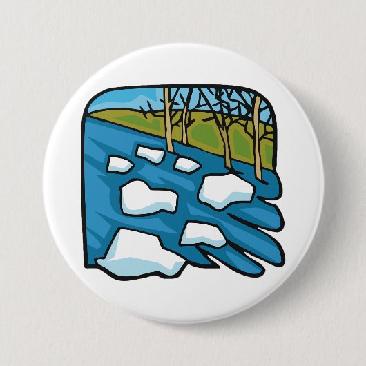 Winterliches Auftauen des Flusses mit Eisschollen Button (Vorderseite)