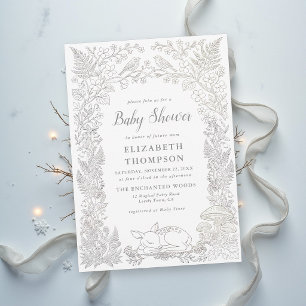 Winterliches Babyshower-Märchenbuch im Waldthema Einladung