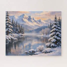 Winterliches Bergsee-Reflektionspuzzle Puzzle