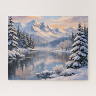 Winterliches Bergsee-Reflektionspuzzle Puzzle