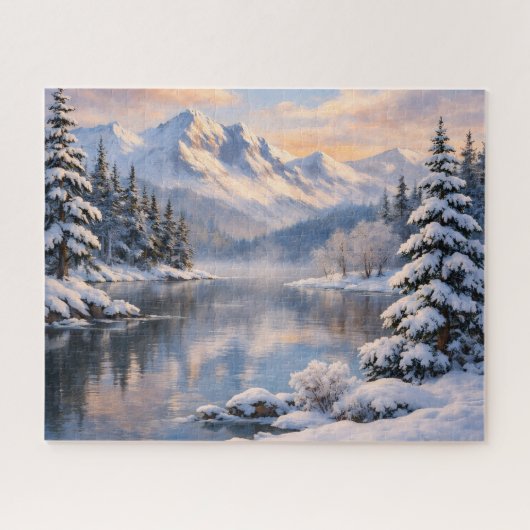 Winterliches Bergsee-Reflektionspuzzle Puzzle (Horizontal)