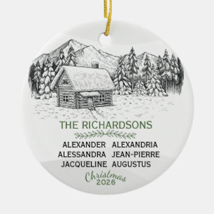 Winterliches Blockhaus in den schneebedeckten Berg Keramik Ornament