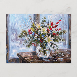 Winterliches Blumenarrangement hinter mattiertem F Postkarte