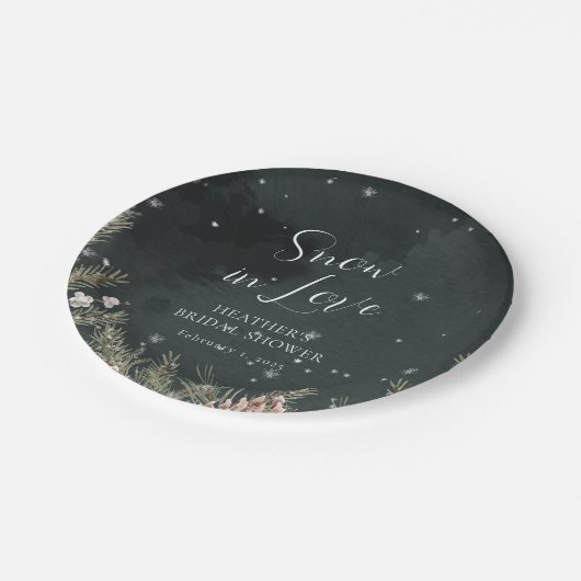 Winterliches Brausebad zur Hochzeit Pappteller (Schrägansicht)