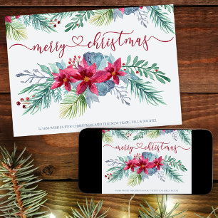 Winterliches Laub und Poinsettia-Wasserfarben-Weih Feiertagskarte