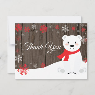 Winterliches Polar-Bär-Rot-Schneeflocken-Dankeschö Dankeskarte