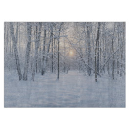 Winterliches Sonnenlicht im stillen Birkenwald Schneidebrett