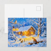Winterliches Waldhäuschen mit Waldtieren Postkarte (Vorne/Hinten)