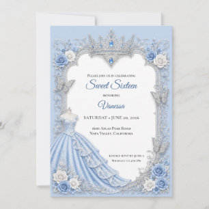 Winterlicht Blaue Prinzessin Sweet 16 Einladung