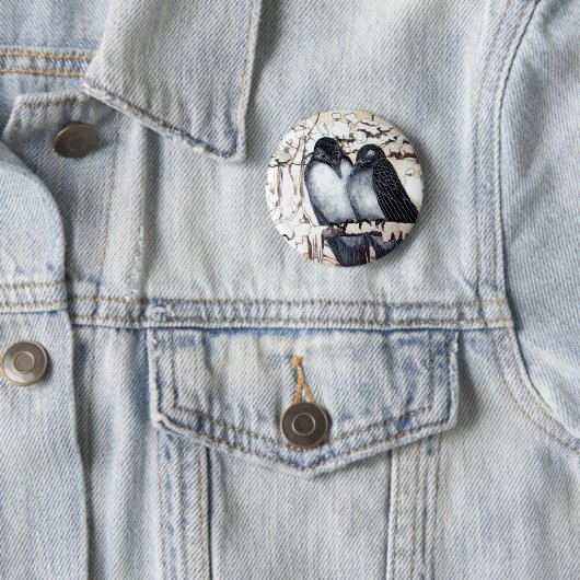 WINTERLIEBE VÖGEL IM SCHNEE Schwarz-weiß Button (Beispiel)