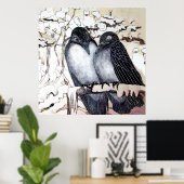 WINTERLIEBE VÖGEL IM SCHNEE Schwarz-weiß Poster (Heimbüro)