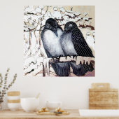 WINTERLIEBE VÖGEL IM SCHNEE Schwarz-weiß Poster (Küche)