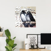 WINTERLIEBE VÖGEL IM SCHNEE Schwarz-weiß Poster (Heimbüro)